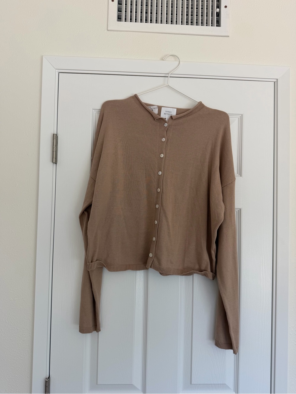 NWT Things Between Toby Cotton Button-Front Cardigan in Taupe